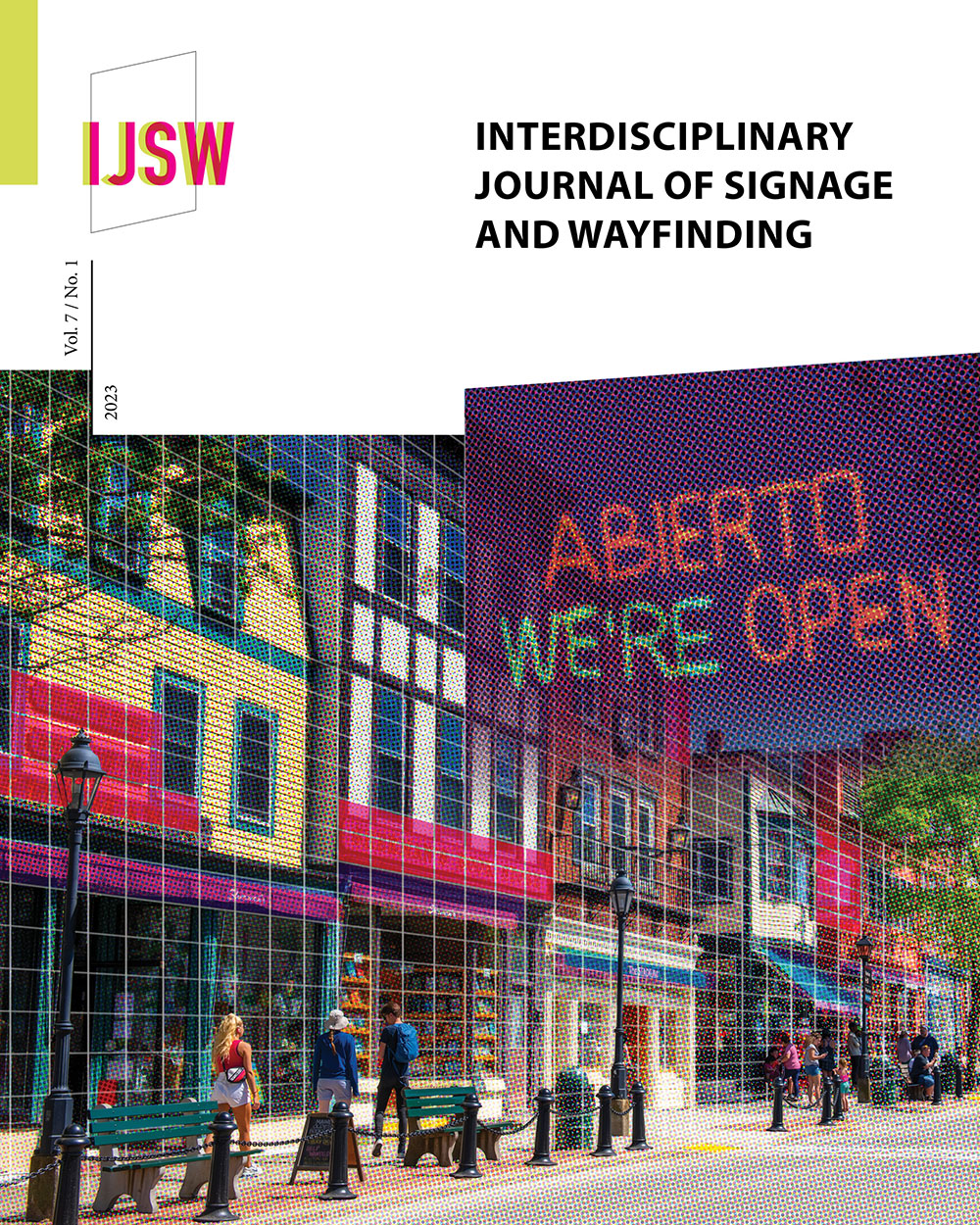 Cover image with photo montage of a lively streetscape with signage and a bilingual sign reading open in both Spanish and English.