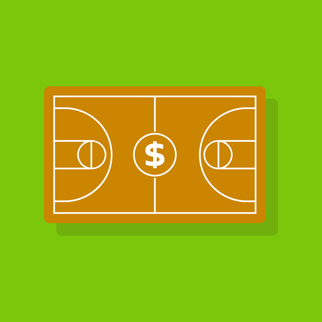 Basketball court with dollar sign in the middle